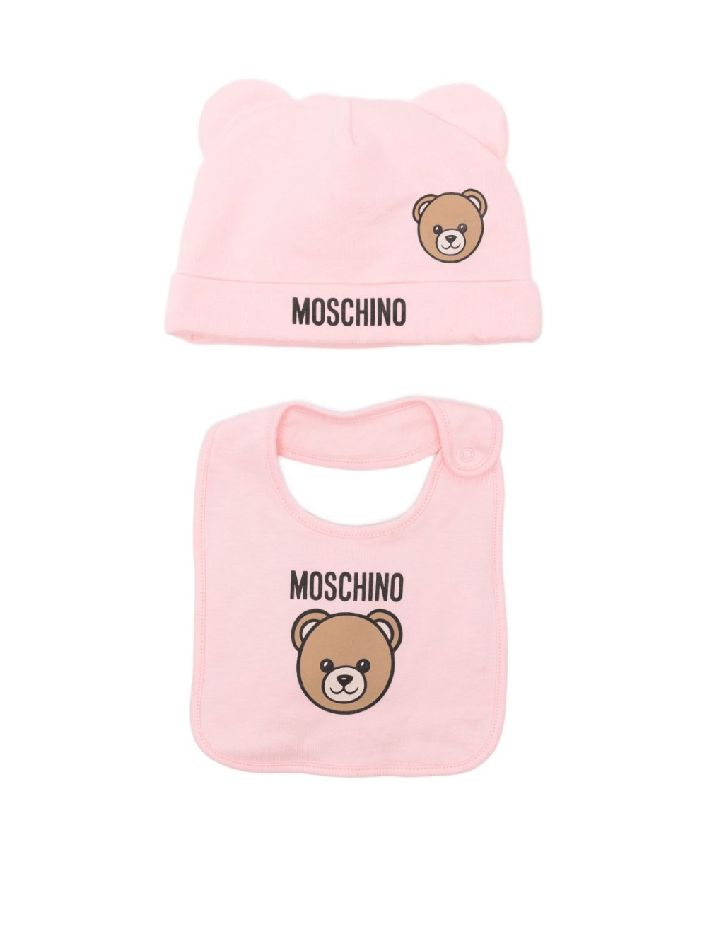 Set berretto e bavaglino per neonata Moschino Kids rosa con motivo Teddy Bear - Rubino Kids