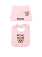 Set berretto e bavaglino per neonata Moschino Kids rosa con motivo Teddy Bear - Rubino Kids