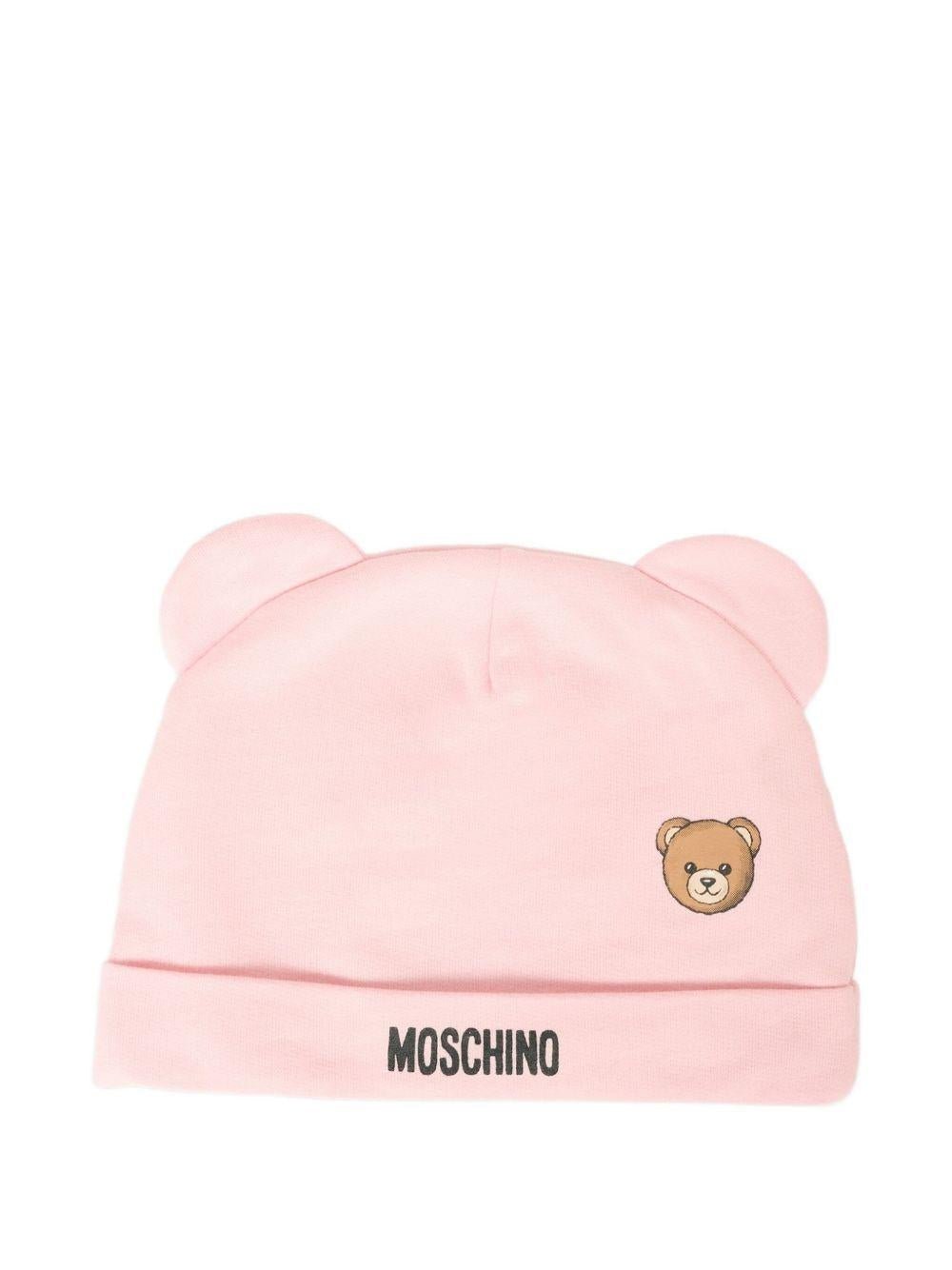 Set berretto e bavaglino per neonata Moschino Kids rosa con motivo Teddy Bear - Rubino Kids