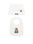Set berretto e bavaglino per neonati Moschino Kids bianco con motivo Teddy Bear - Rubino Kids