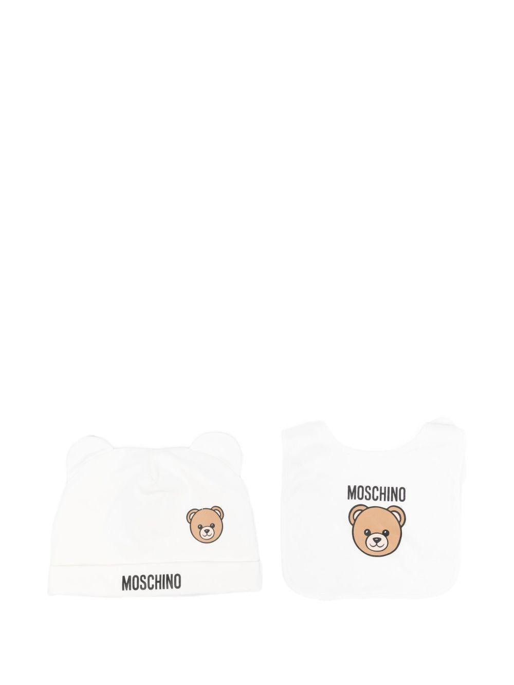 Set berretto e bavaglino per neonati Moschino Kids bianco con stampa orsetto - Rubino Kids
