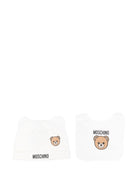 Set berretto e bavaglino per neonati Moschino Kids bianco con stampa orsetto - Rubino Kids
