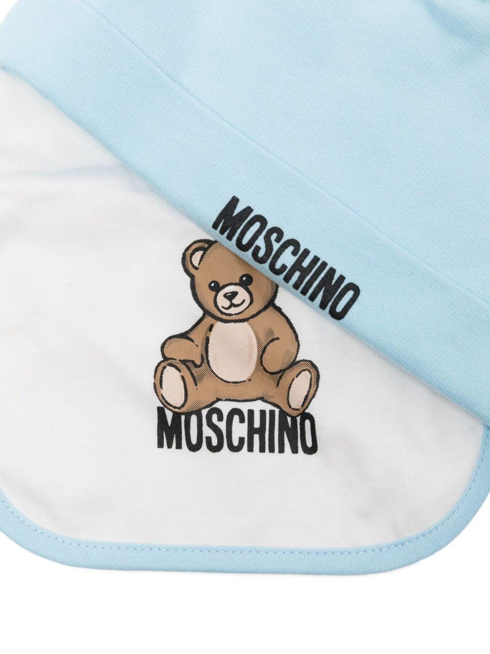 Set berretto e bavaglino per neonato Moschino Kids azzurro con motivo Teddy Bear - Rubino Kids
