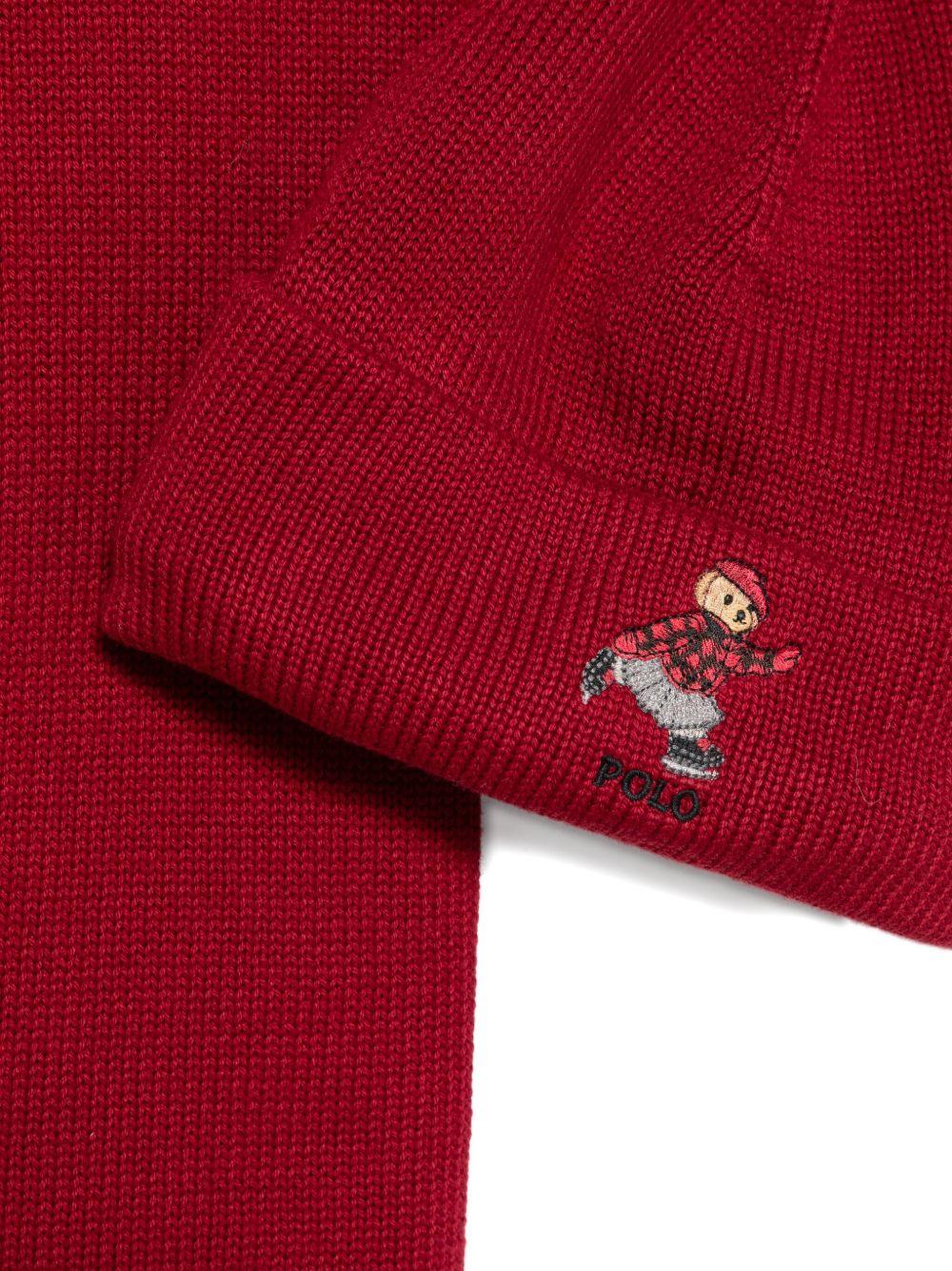 Set berretto e sciarpa per bambino Polo Ralph Lauren Kids rosso con ricamo Polo Bear - Rubino Kids