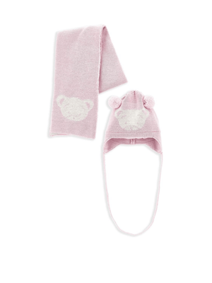 Set berretto e sciarpa per neonata Monnalisa rosa con pompon