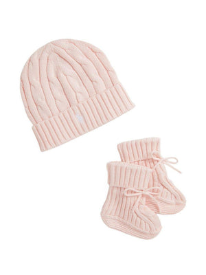 Polo Ralph Lauren Kids Pink Knit Hat and Boot Set for Baby Girls