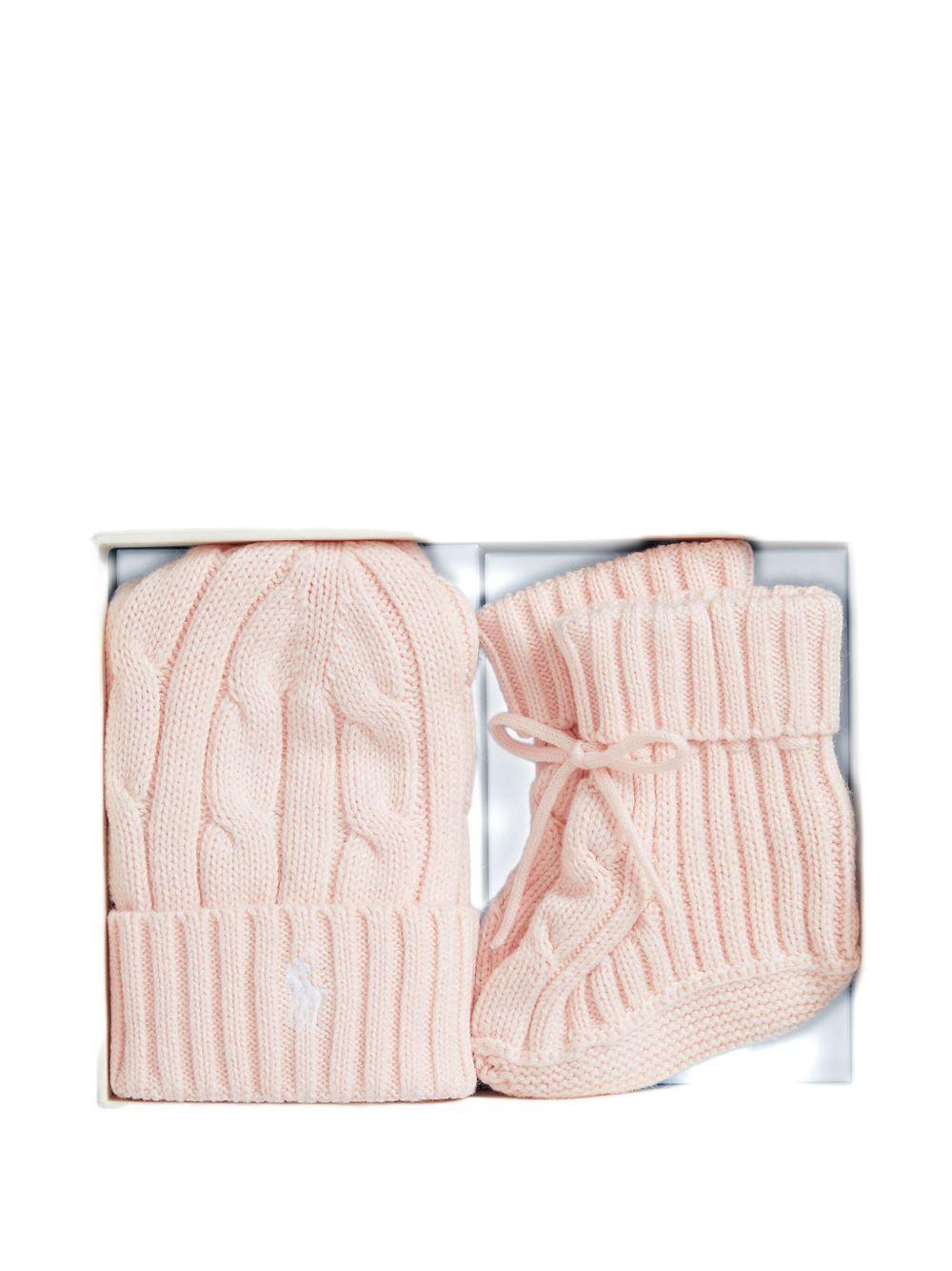 Set berretto e stivali per neonata Polo Ralph Lauren Kids rosa con maglia intrecciata - Rubino Kids