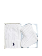 Set berretto e stivali per neonati Polo Ralph Lauren Kids bianco con design intrecciato - Rubino Kids