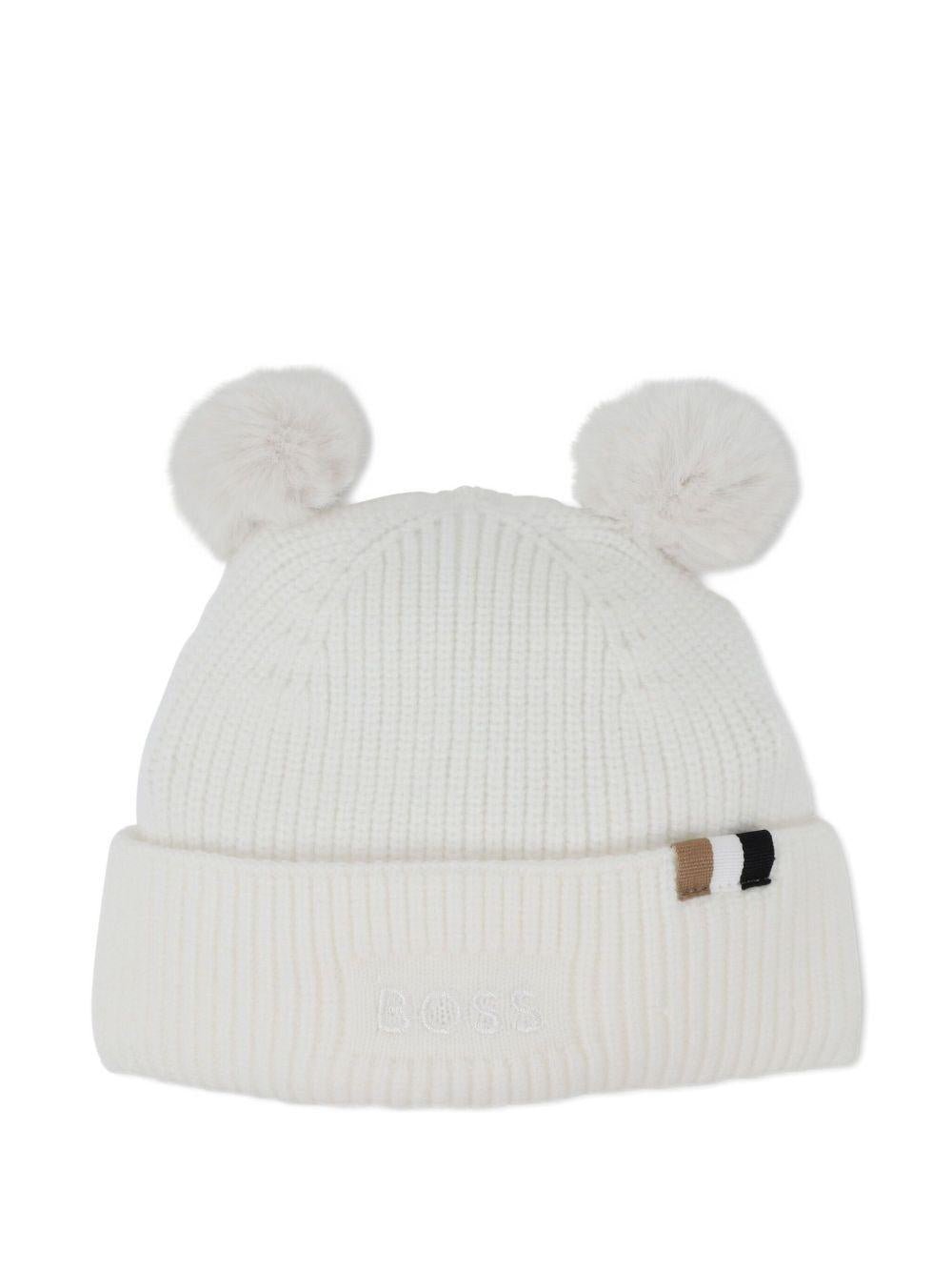 Set berretto e stivali per neonato Boss Kids bianco con dettaglio pompon - Rubino Kids