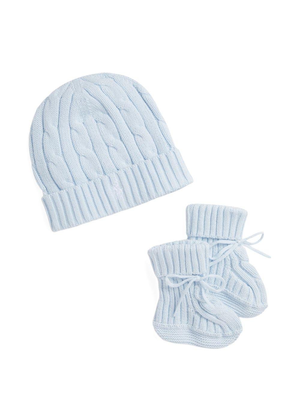 Set berretto e stivali per neonato Polo Ralph Lauren Kids azzurri con polsini a coste - Rubino Kids