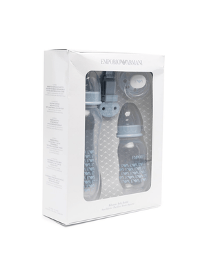 Set biberon e ciuccio per neonati Emporio Armani Kids azzurro con stampa