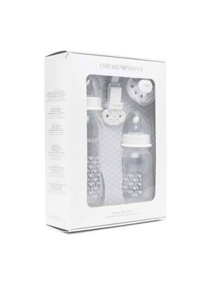 Set biberon e ciuccio per neonati Emporio Armani Kids bianco con stampa