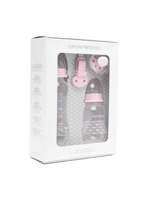 Set biberon e ciuccio per neonati Emporio Armani Kids rosa con stampa