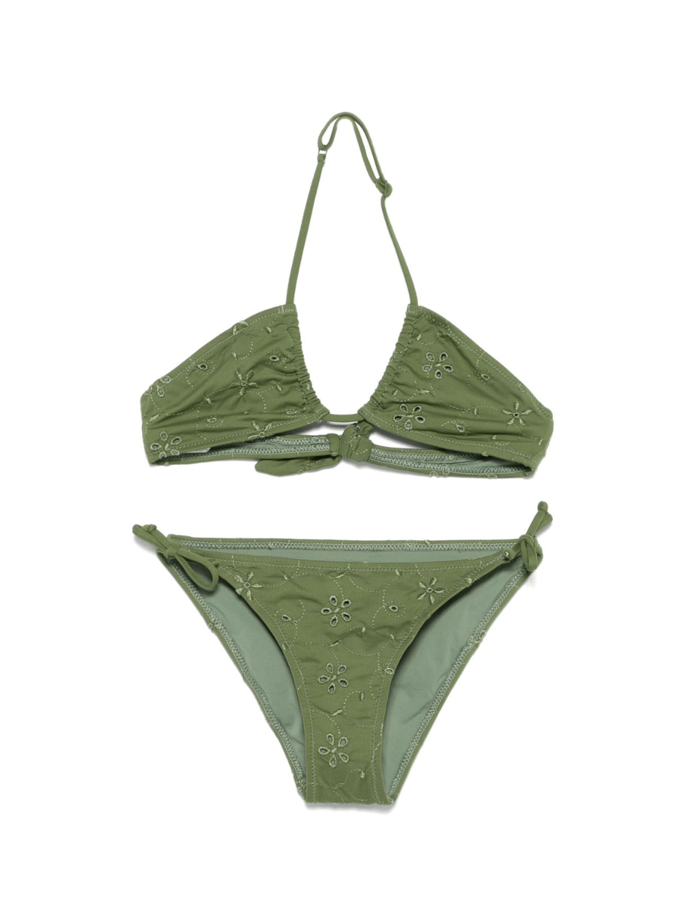 Set bikini Aryanna per bambina MC2 Saint Barth Kids verde con chiusura con nodi - Rubino Kids