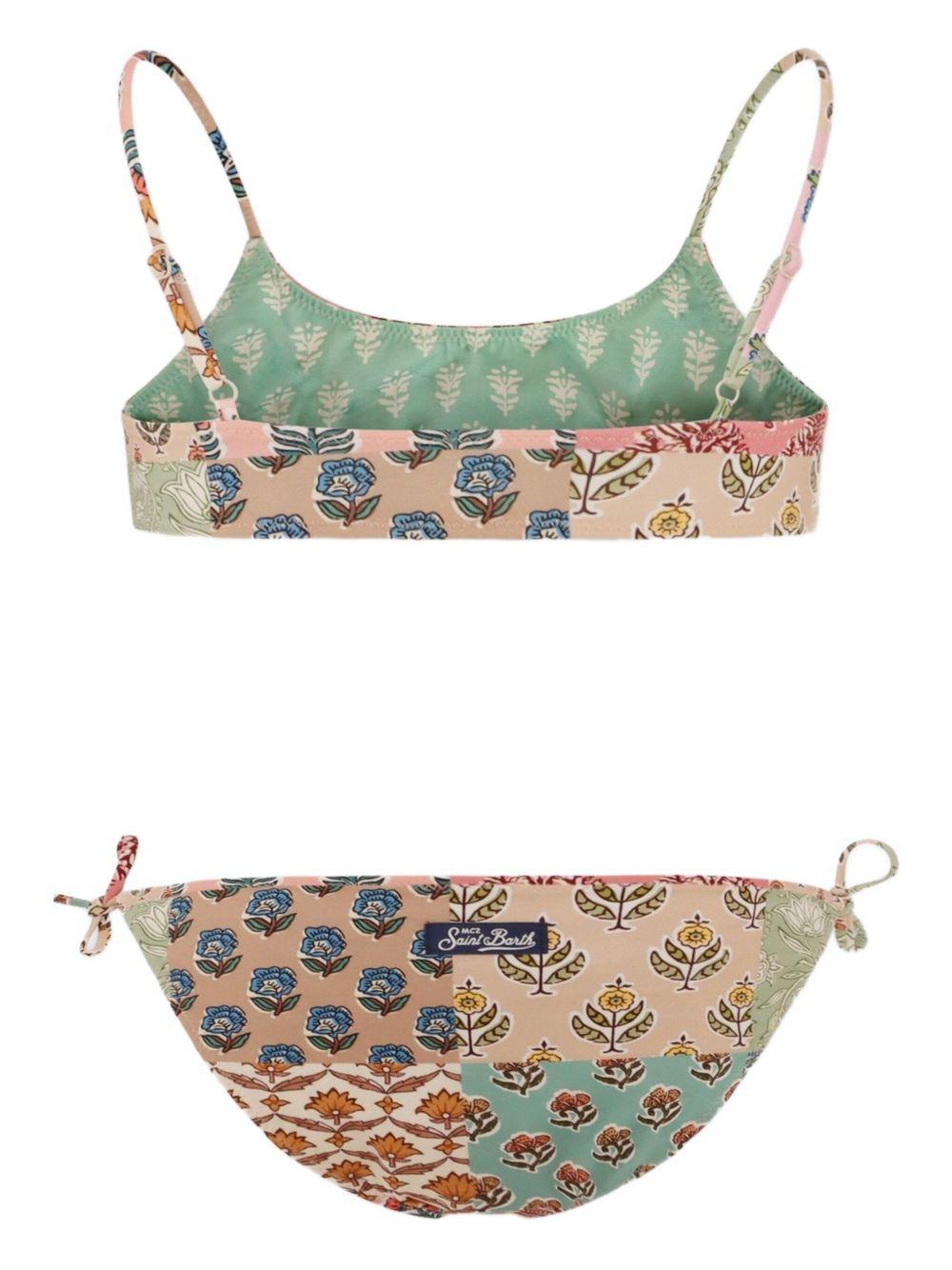 Set bikini per bambina MC2 Saint Barth Kids beige a fiori - Rubino Kids