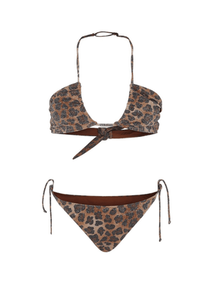 Set bikini per bambina MC2 Saint Barth Kids marrone con stampa leopardata