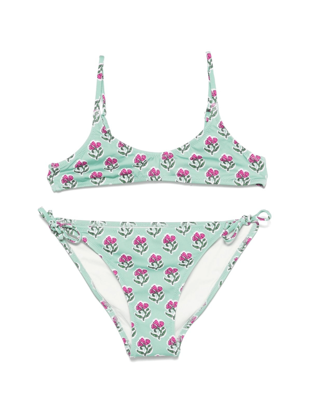 Set bikini per bambina MC2 Saint Barth Kids Paloma Jr verde con stampa con fiori all - over - Rubino Kids