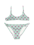 Set bikini per bambina MC2 Saint Barth Kids Paloma Jr verde con stampa con fiori all - over - Rubino Kids