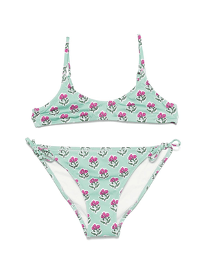 Set bikini per bambina MC2 Saint Barth Kids Paloma Jr verde con stampa con fiori all-over