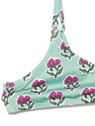 Set bikini per bambina MC2 Saint Barth Kids Paloma Jr verde con stampa con fiori all - over - Rubino Kids