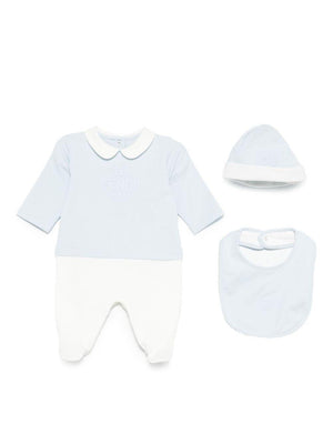 Set body cappello e bavaglino per neonato Fendi Kids azzurro con colletto alla Peter Pan
