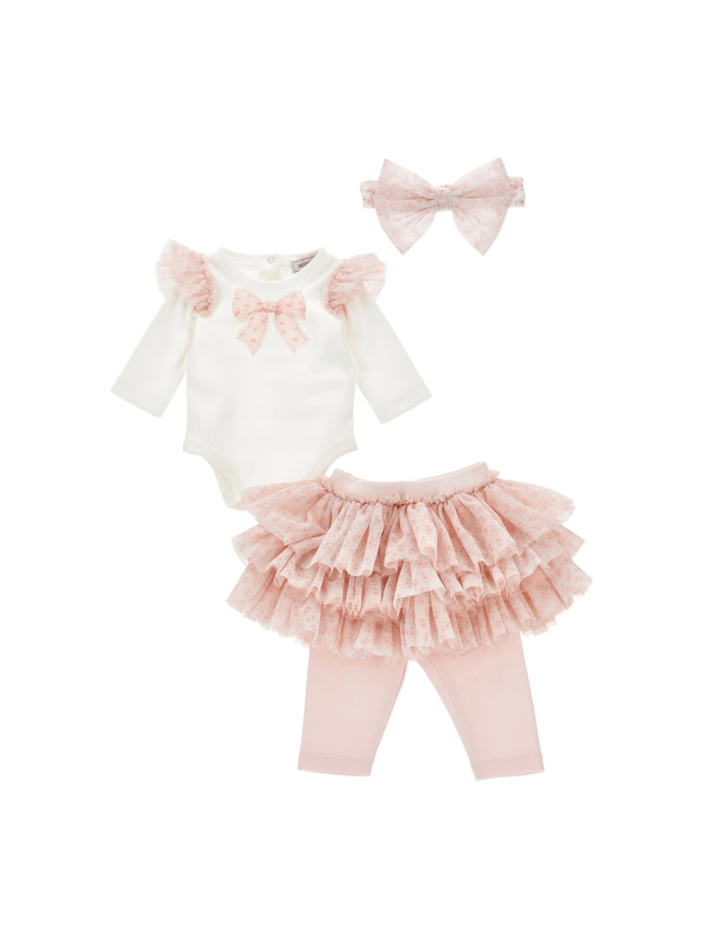 Set body e pantaloni per neonata Monnalisa rosa con fiocco - Rubino Kids