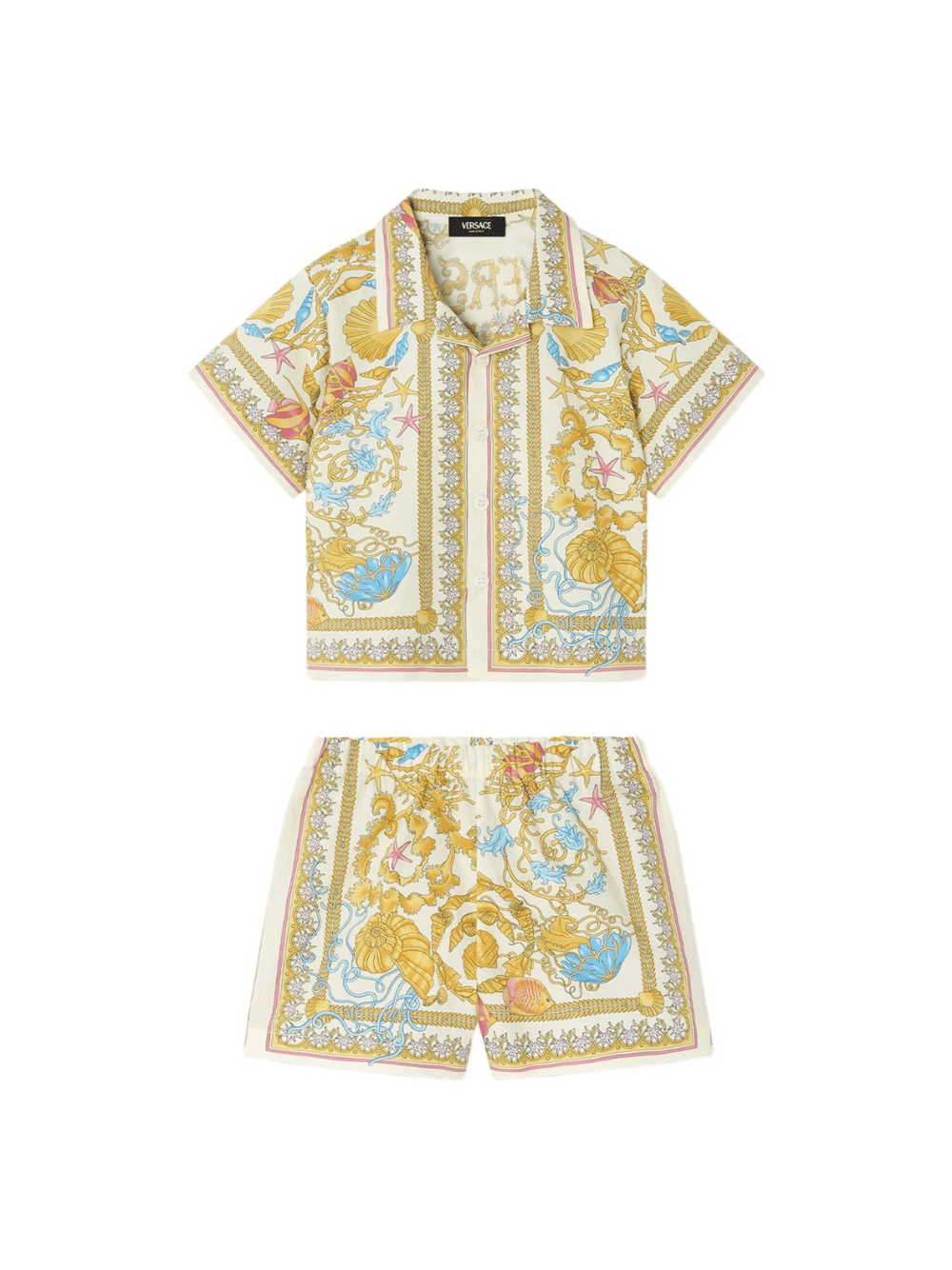 Set camicia con shorts per neonati Versace Kids bianco con stampa Underwater Barocco - Rubino Kids
