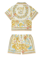 Set camicia con shorts per neonati Versace Kids bianco con stampa Underwater Barocco - Rubino Kids
