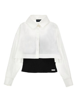 Monnalisa white crop shirt and top set for girls with classic collar