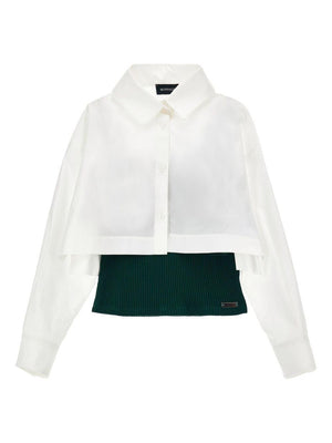 Monnalisa white crop shirt and top set for girls with classic collar