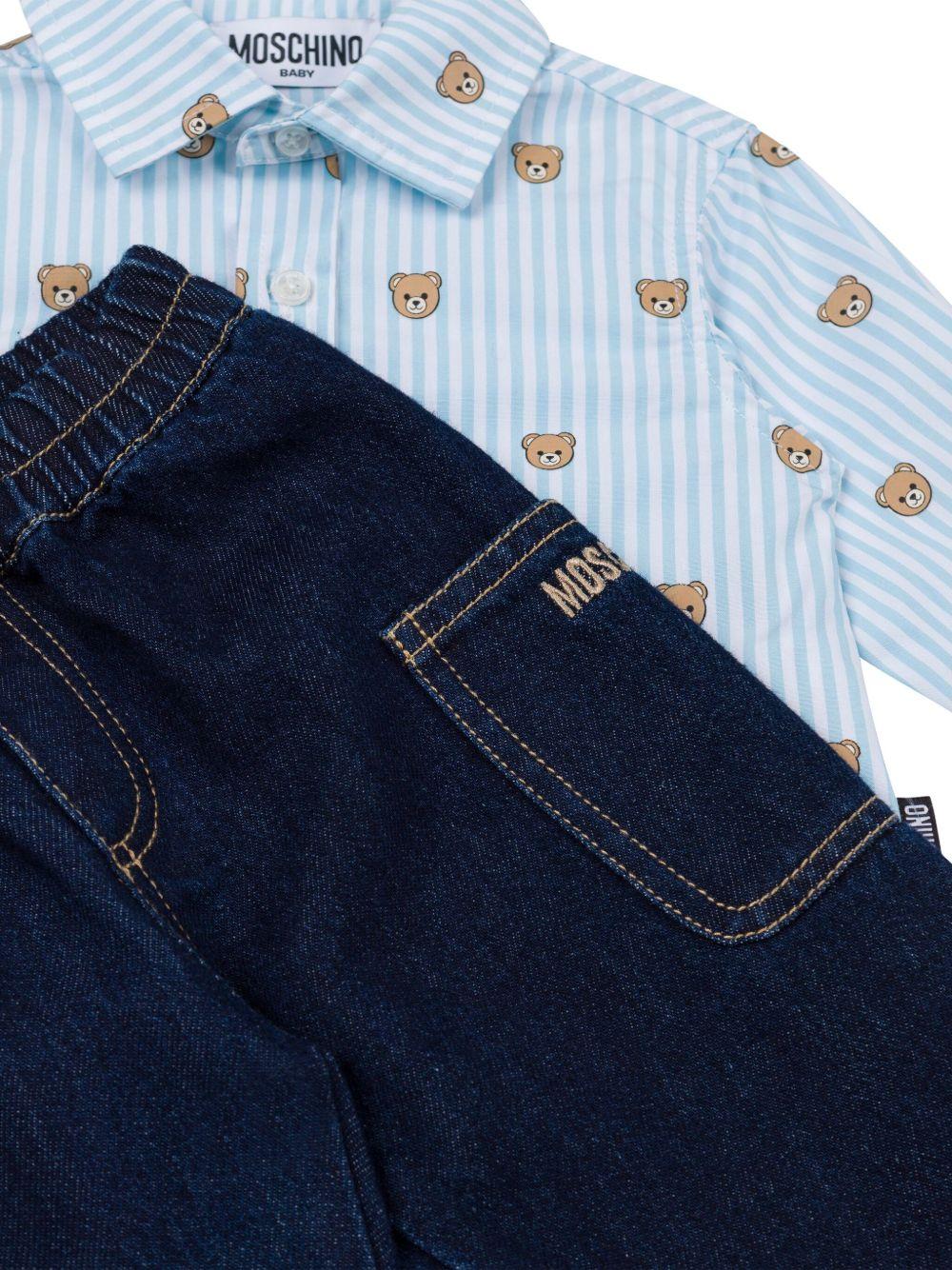 Set camicia e pantaloni per neonato Moschino Kids multicolore con stampa orsetto - Rubino Kids