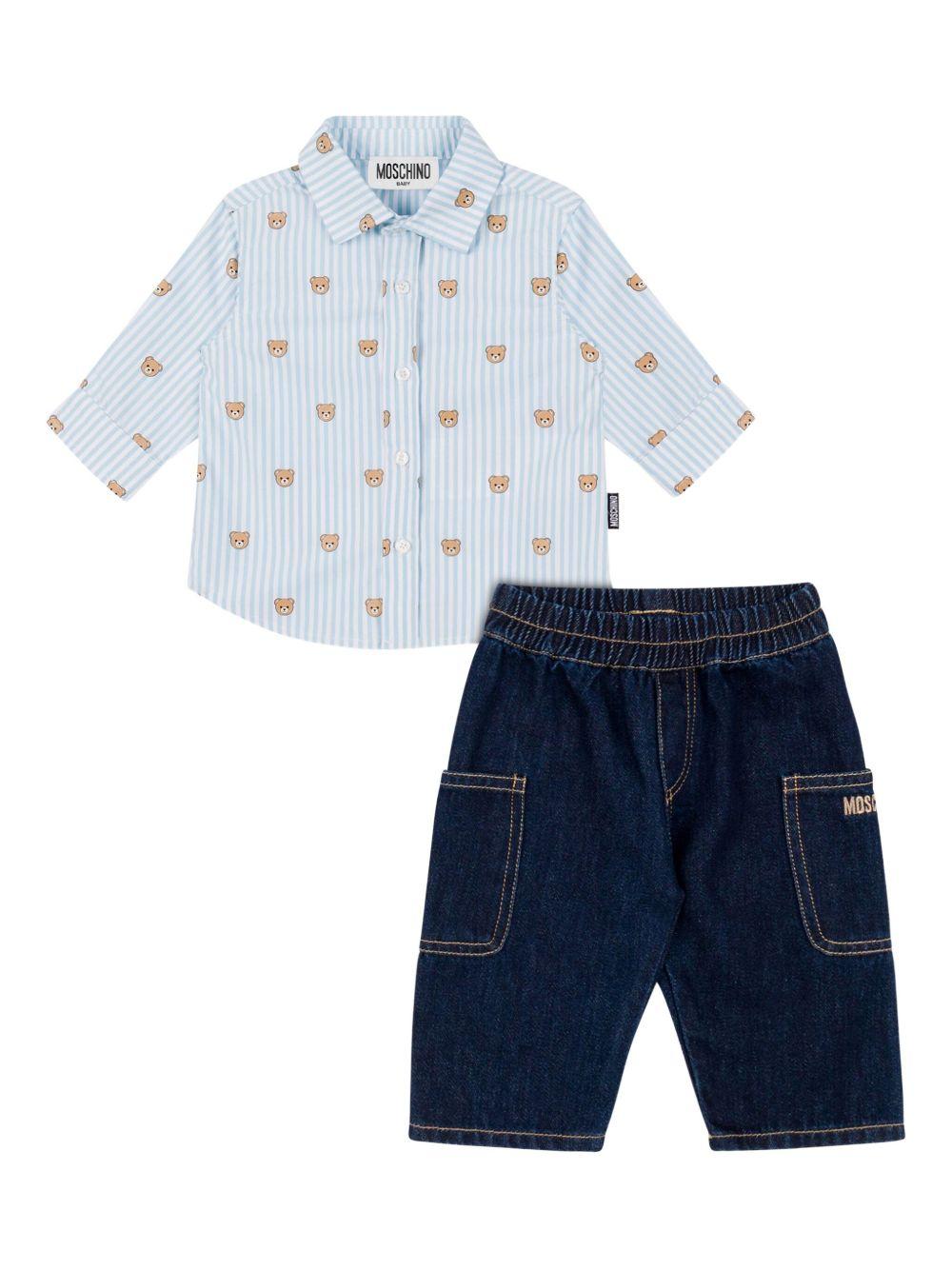 Set camicia e pantaloni per neonato Moschino Kids multicolore con stampa orsetto - Rubino Kids