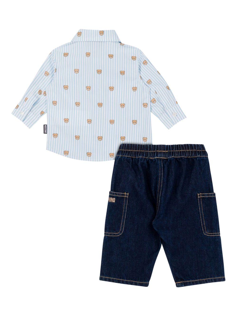 Set camicia e pantaloni per neonato Moschino Kids multicolore con stampa orsetto - Rubino Kids