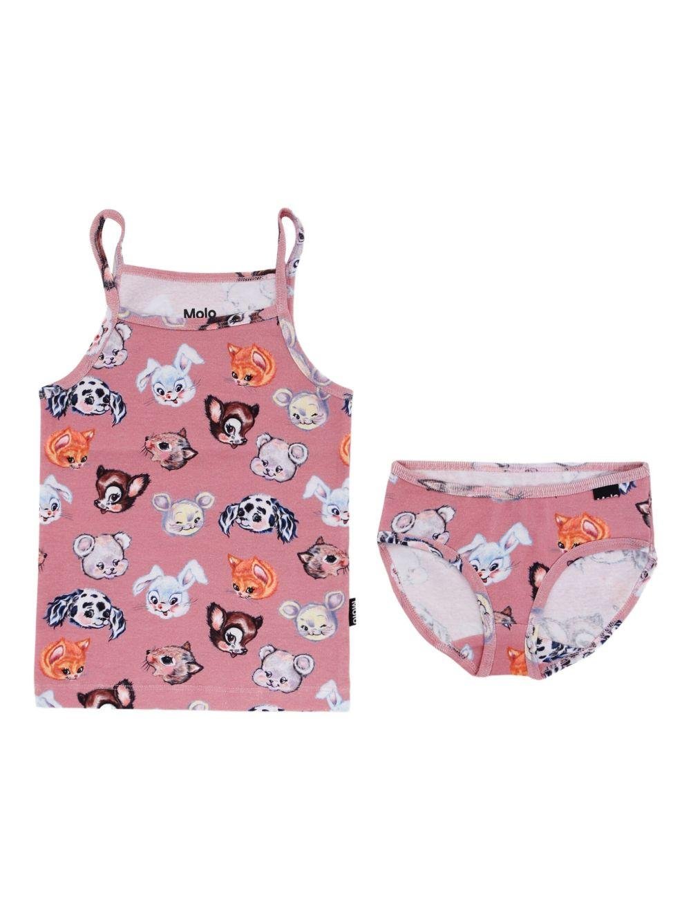 Set canotta e slip per bambina Molo rosa con stampa animali - Rubino Kids