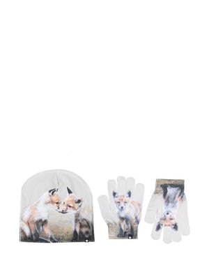 Molo Children's Multicolored Fox Print Hat and Gloves Set
