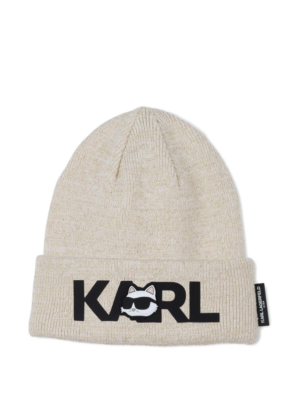 Set cappello e sciarpa per bambini beige in cotone con logo ovesize - Rubino Kids