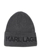 Set cappello e sciarpa per bambini Karl Lagerfeld Kids grigi con motivo a coste - Rubino Kids