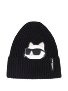 Set cappello e sciarpa per bambini Karl Lagerfeld neri con motivo con gatto - Rubino Kids