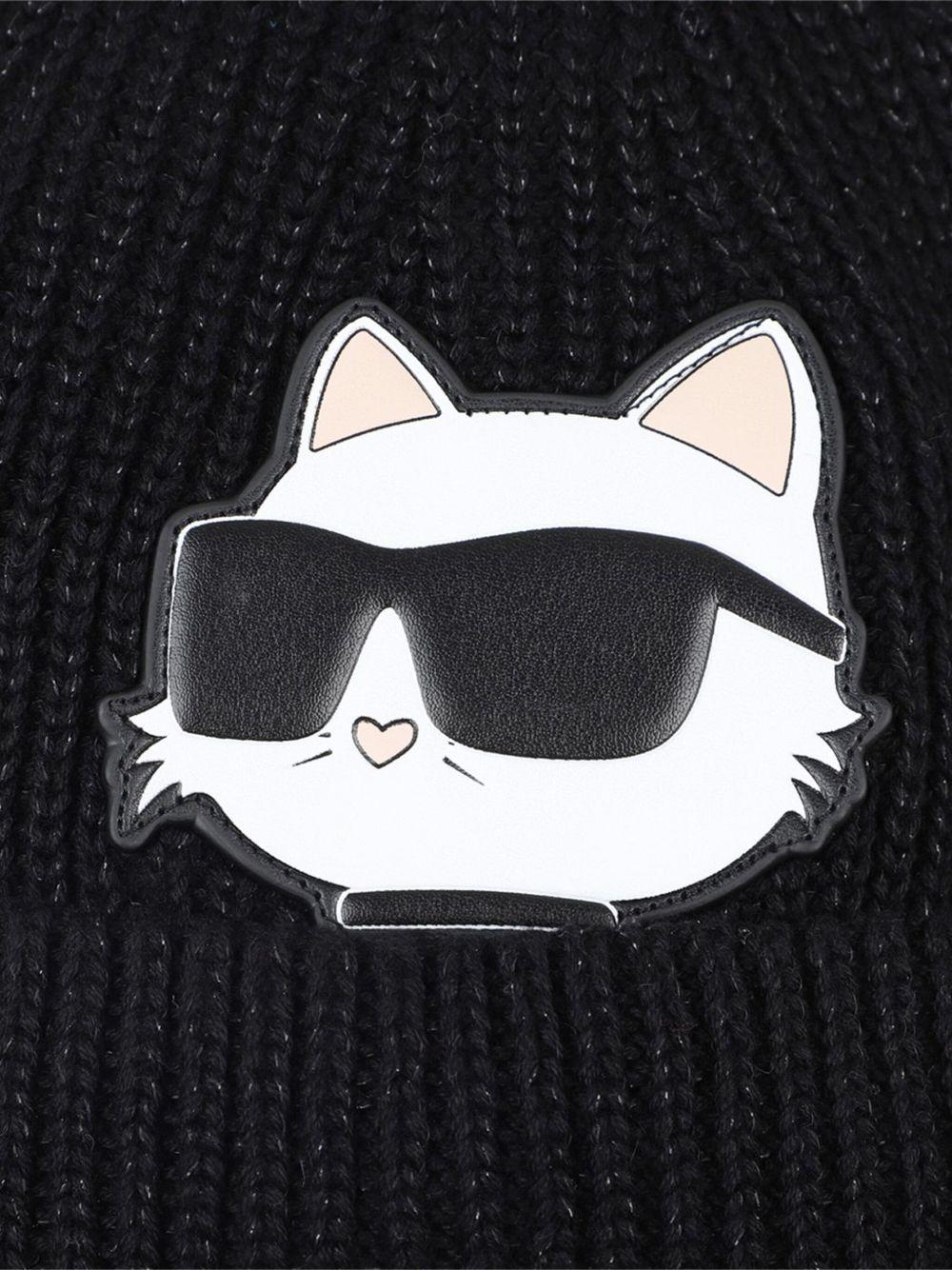 Set cappello e sciarpa per bambini Karl Lagerfeld neri con motivo con gatto - Rubino Kids