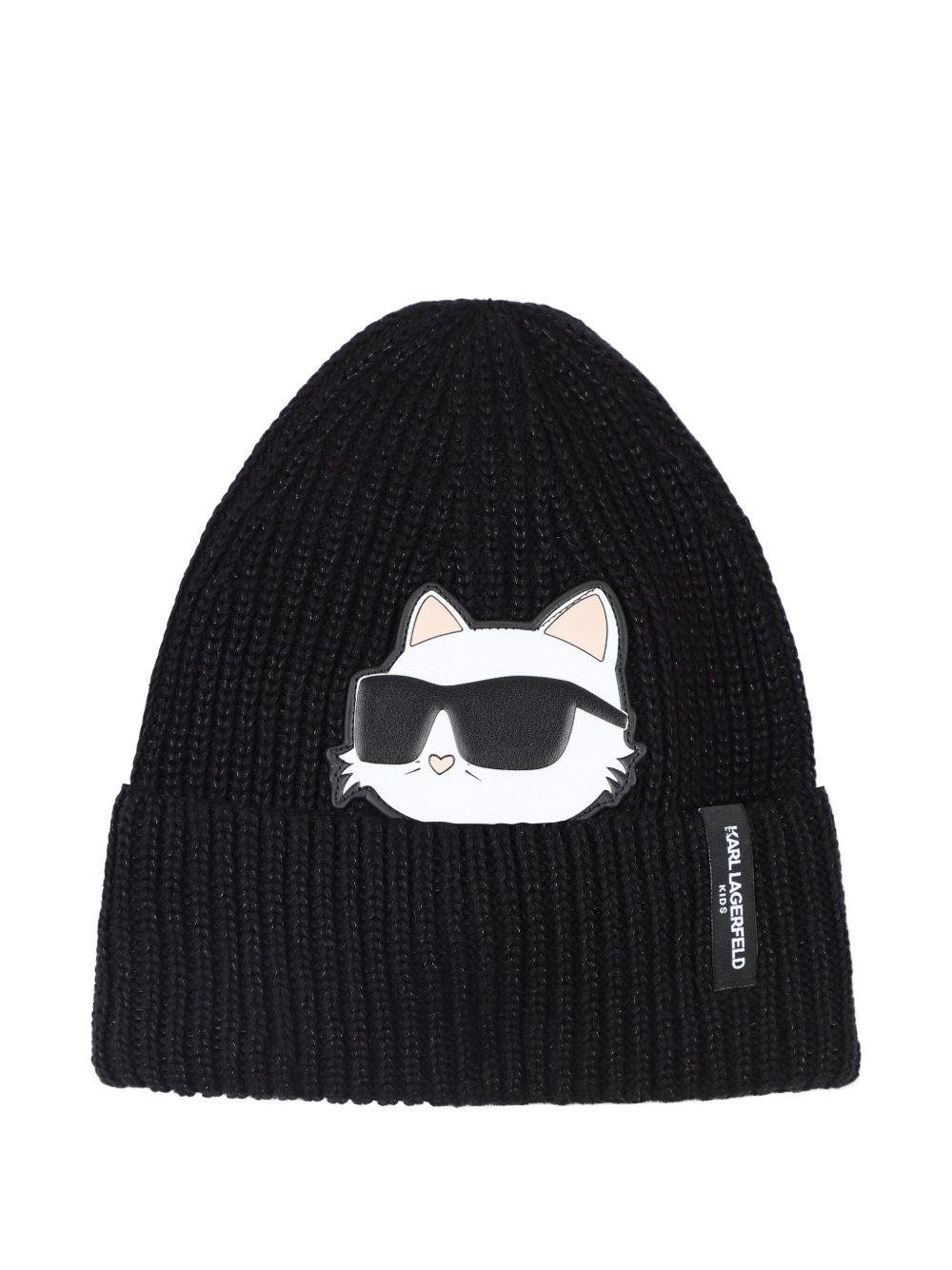 Set cappello e sciarpa per bambini Karl Lagerfeld neri con motivo con gatto - Rubino Kids
