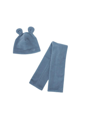 Baby hat and scarf set, blue owl with ear detail