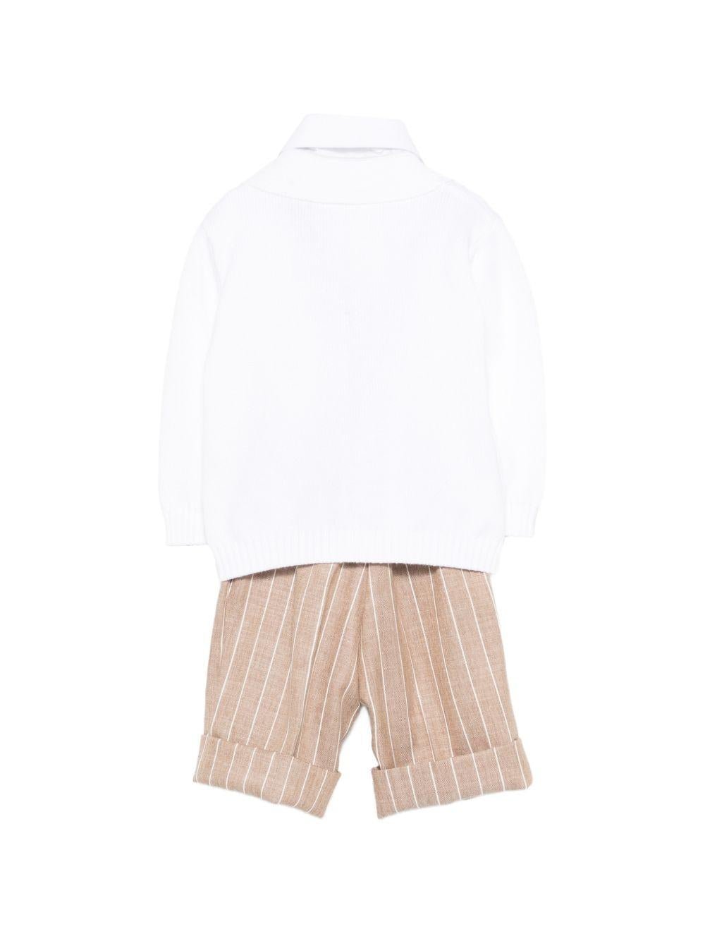Set cardigan con salopette per neonato Colorichiari beige a righe (4 pezzi) - Rubino Kids