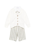 Set cardigan con salopette per neonato Colorichiari bianco a righe (3 pezzi) - Rubino Kids