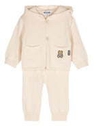 Set cardigan e pantaloni per neonati Moschino Kids beige con design lavorato a maglia - Rubino Kids