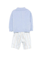 Set cardigan e salopette per neonato Colorichiari azzurro a righe con fiocco (4 pezzi) - Rubino Kids