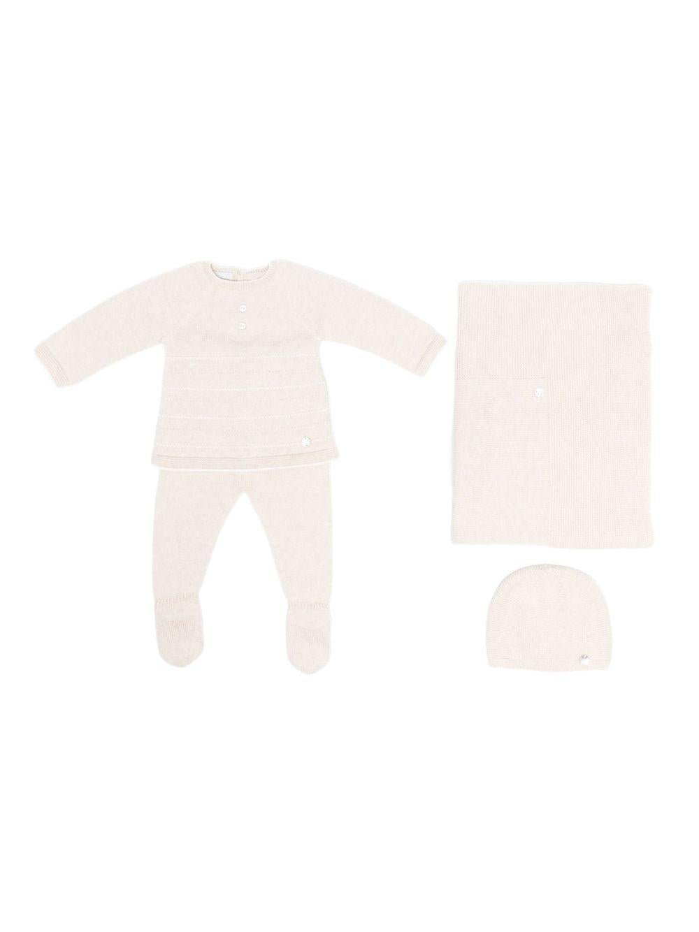 Set completo cappellino e coperta per neonati Paz Rodríguez beige con bordi a coste - Rubino Kids
