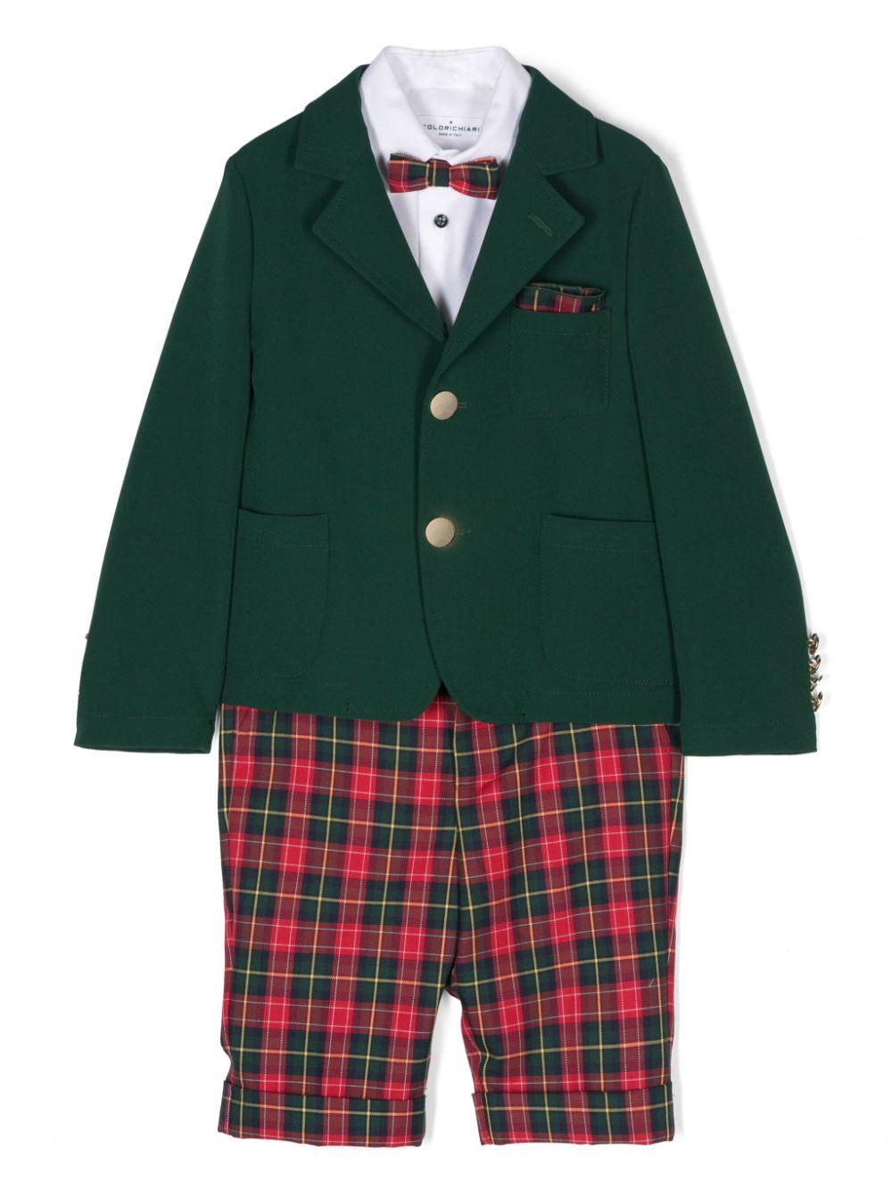 Set con shorts a quadri per bambino Colorichiari verde con dettaglio tasca finta - Rubino Kids