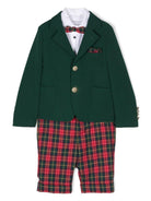 Set con shorts a quadri per bambino Colorichiari verde con dettaglio tasca finta - Rubino Kids