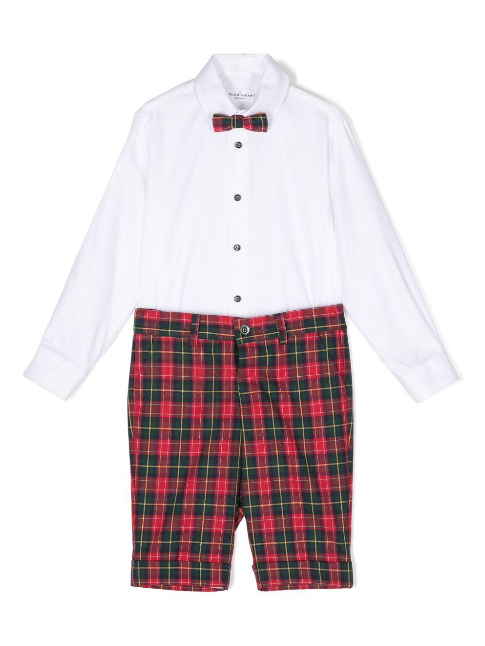 Set con shorts a quadri per bambino Colorichiari verde con dettaglio tasca finta - Rubino Kids