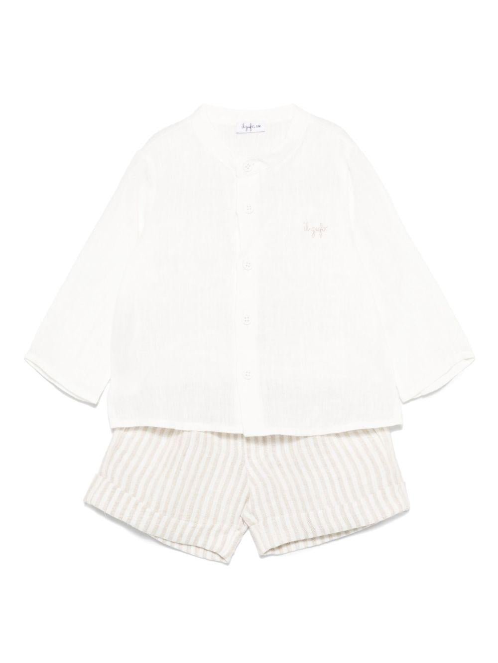 Set con shorts per neonato Il Gufo bianco in lino - Rubino Kids